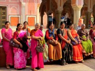 Lovely ladies posing for us at City Palace, Jaipur.