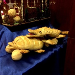 These strange bread animals were next to a gingerbread house at our Jaipur hotel. Odd! Kama Sutra Christmas?