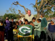 Visiting a grade school in Ramsinghpura Village. Who knew the children there were such huge Packers fans.