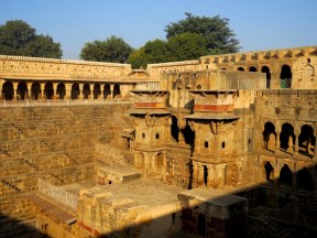 Chand Balri Stepwell, built in the 8th to 9th century. The steps go down and down to a well at the bottom.