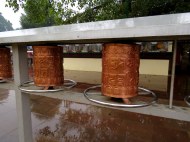 Prayer wheels at a Buddhist Temple in Varanasi.