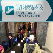 Escalators to the top of the town in Perugia. Medieval gone modern.